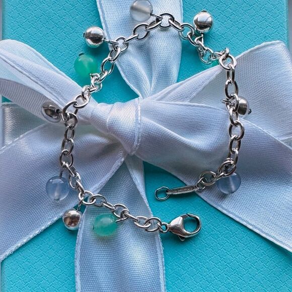 RARE Tiffany & Co Chrysoprase, Moonstone, Bead Bracelet, 6.9" - Picture 4 of 12